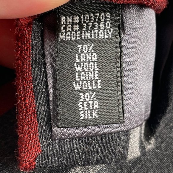 EUC Silk/Wool Blend Giorgio Armani Tie In Charcoal W/Red & Light Grey Stripes - Picture 5 of 5